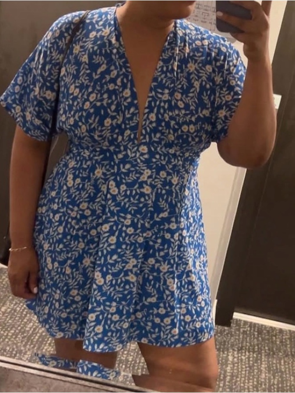 Amazon Blue Floral V-Neck Mini Dress